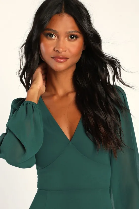 Tier Elegance Hunter Green Long Sleeve Tiered Maxi Dress sold by Lulus product image thumbnail 4