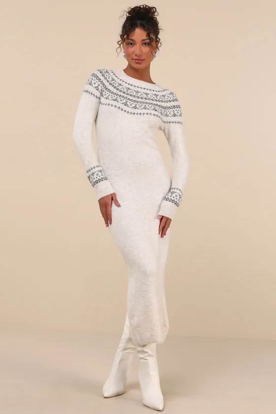 Dazzling Warmth Cream Marled Rhinestone Pearl Sweater Dress sold by Lulus product image thumbnail 2