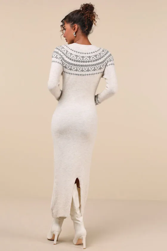 Dazzling Warmth Cream Marled Rhinestone Pearl Sweater Dress sold by Lulus product image thumbnail 3