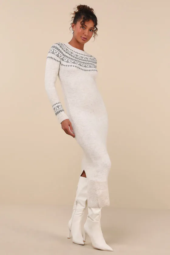 Dazzling Warmth Cream Marled Rhinestone Pearl Sweater Dress sold by Lulus product image thumbnail 4