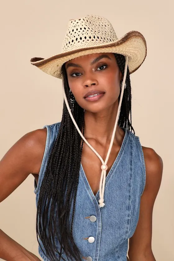 Uniquely Western Beige and Brown Woven Straw Western Hat sold by Lulus