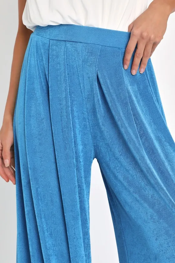 Diva Dedication Blue Knit High-Waisted Wide-Leg Pants sold by Lulus product image thumbnail 3
