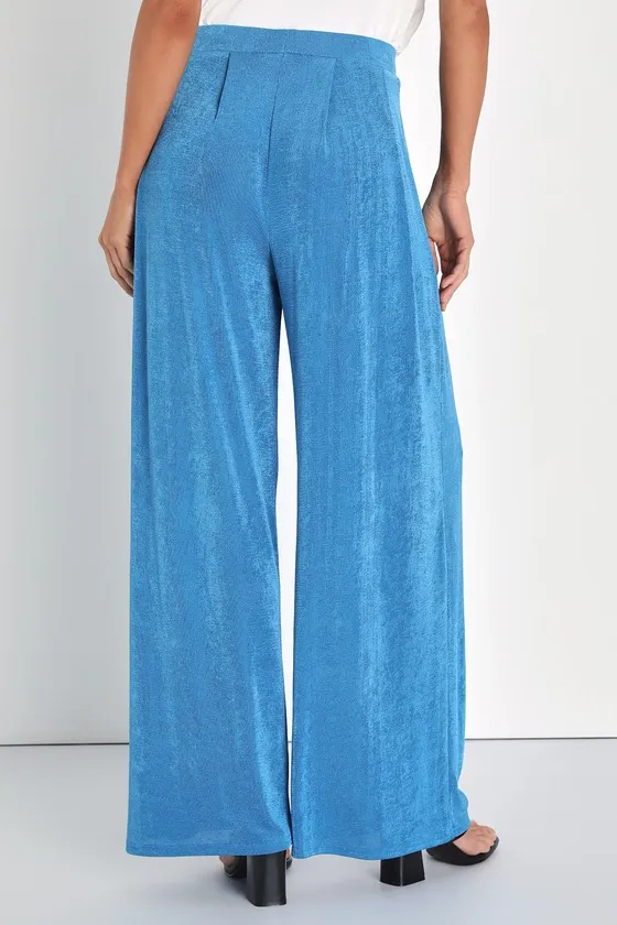 Diva Dedication Blue Knit High-Waisted Wide-Leg Pants sold by Lulus product image thumbnail 4