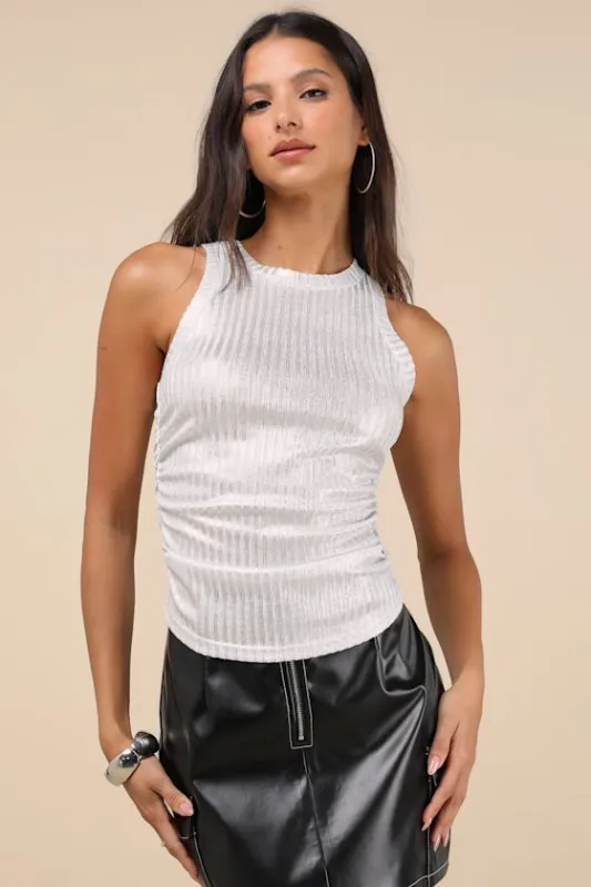 Limelight Vibes Metallic White Tank Top sold by Lulus