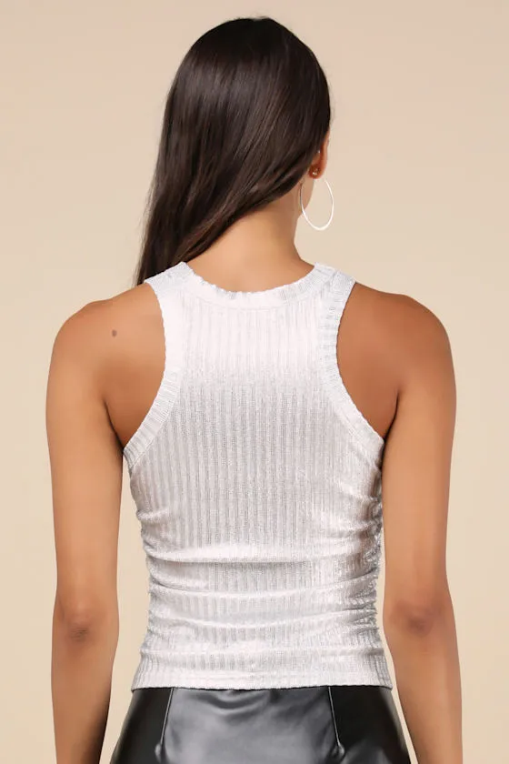 Limelight Vibes Metallic White Tank Top sold by Lulus product image thumbnail 2