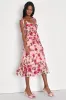 Lush Loveliness Pink Floral Jacquard Tie-Strap Midi Dress sold by Lulus