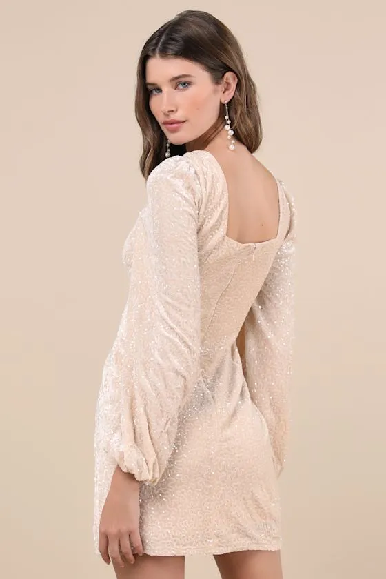 Precise Radiance Beige Velvet Sequin Long Sleeve Mini Dress sold by Lulus product image thumbnail 3