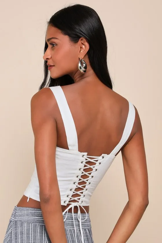 Trendsetting Essence White Linen Pleated Cropped Lace-Up Top sold by Lulus product image thumbnail 2