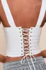 Trendsetting Essence White Linen Pleated Cropped Lace-Up Top sold by Lulus