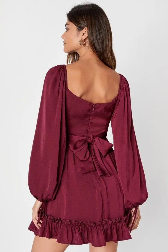 Vision of Charm Plum Purple Satin Long Sleeve Skater Mini Dress sold by Lulus product image thumbnail 3