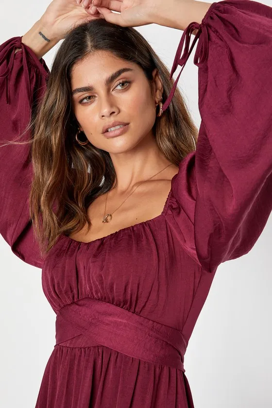 Vision of Charm Plum Purple Satin Long Sleeve Skater Mini Dress sold by Lulus product image thumbnail 4