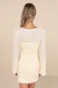 Notable Cuteness Cream Textured Long Sleeve Mini Dress sold by Lulus