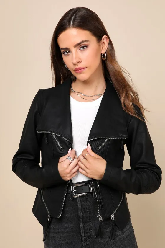 Up on a Tuesday Black Vegan Leather Jacket sold by Lulus