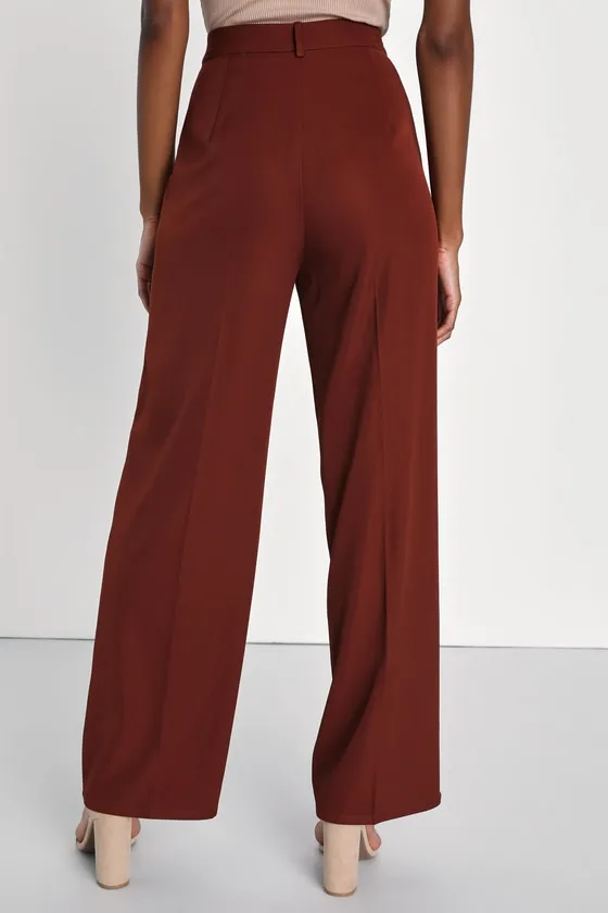 So Get This Rust Brown High-Waisted Wide-Leg Trouser Pants sold by Lulus product image thumbnail 2