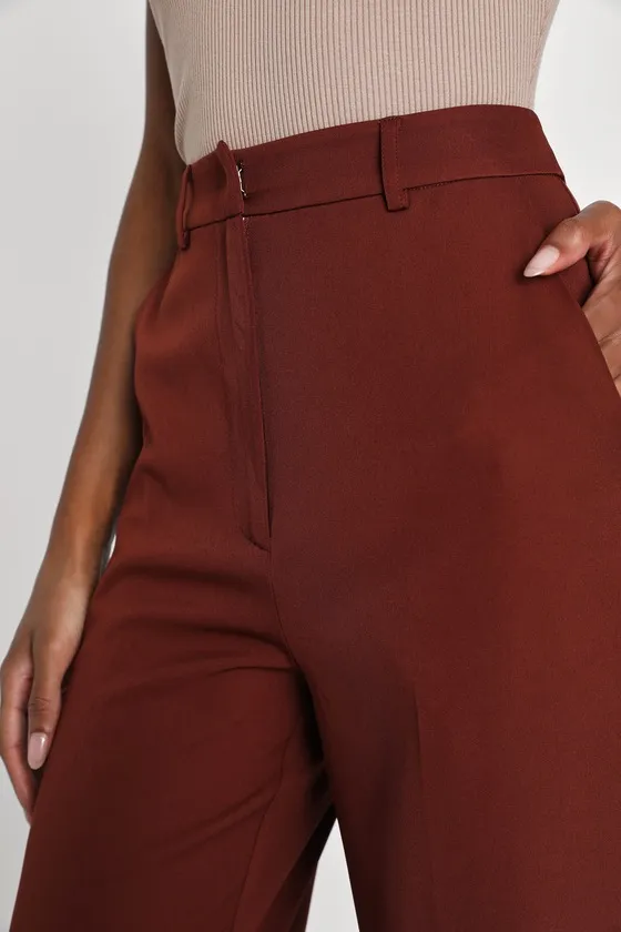 So Get This Rust Brown High-Waisted Wide-Leg Trouser Pants sold by Lulus product image thumbnail 3
