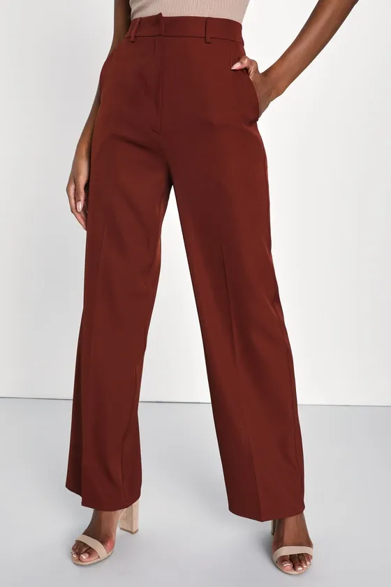 So Get This Rust Brown High-Waisted Wide-Leg Trouser Pants sold by Lulus product image thumbnail 4