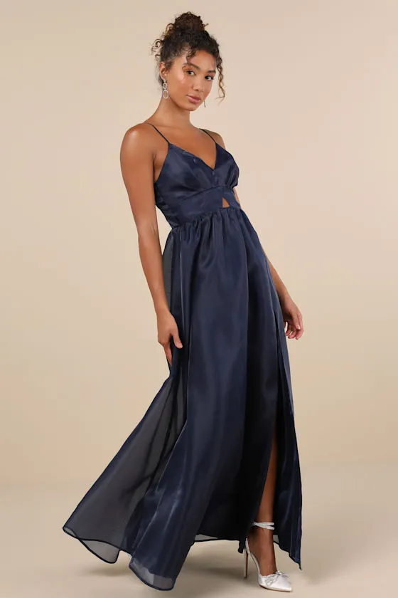 Authentic Glamour Navy Organza Sleeveless Cutout Maxi Dress sold by Lulus product image thumbnail 2