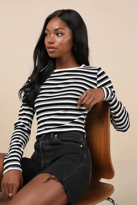 My Favorite Look Black and White Striped Long Sleeve Top sold by Lulus