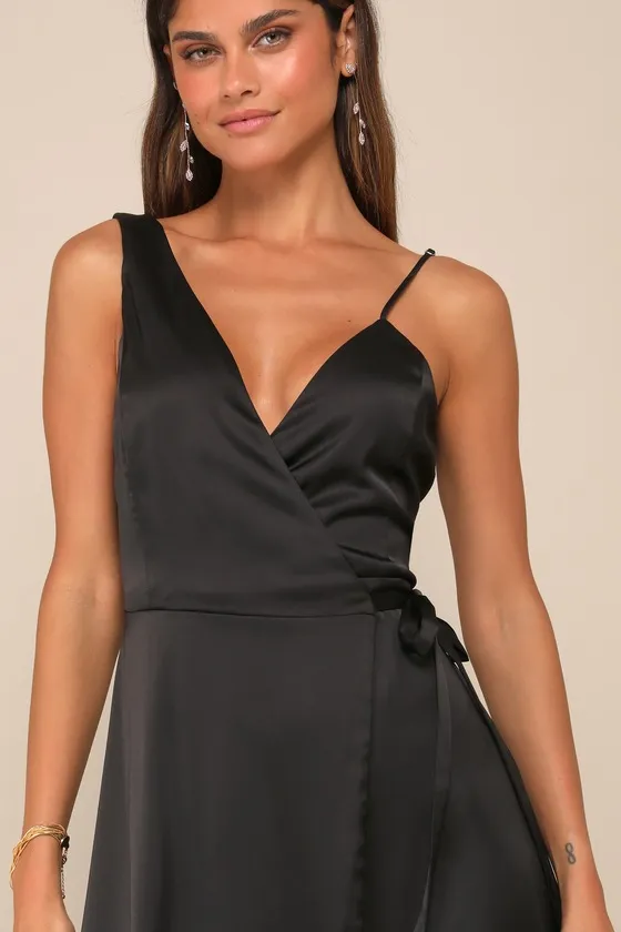 Poised Sophistication Black Satin Wrap Maxi Dress sold by Lulus product image thumbnail 3