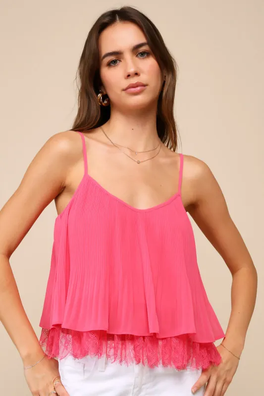 Cute Impulse Hot Pink Plisse Lace Cami Top sold by Lulus