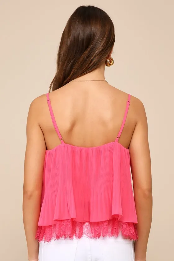 Cute Impulse Hot Pink Plisse Lace Cami Top sold by Lulus product image thumbnail 3