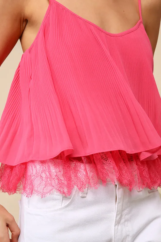 Cute Impulse Hot Pink Plisse Lace Cami Top sold by Lulus product image thumbnail 4