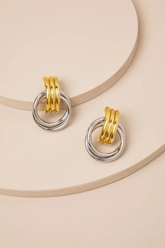 Cam Gold and Silver Doorknocker Earrings sold by Lulus product image thumbnail 2