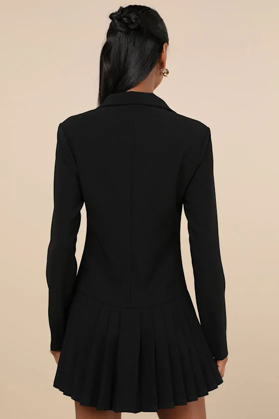 Posh Vision Black Long Sleeve Blazer Pleated Mini Dress sold by Lulus product image thumbnail 2