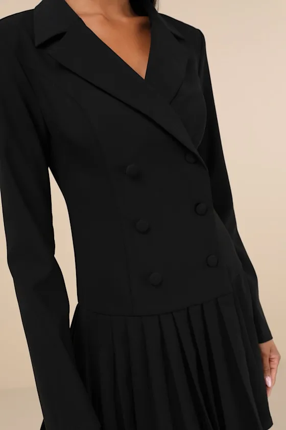 Posh Vision Black Long Sleeve Blazer Pleated Mini Dress sold by Lulus product image thumbnail 4