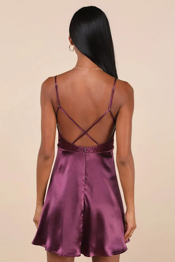 Happily Yours Plum Purple Satin Skater Mini Dress sold by Lulus product image thumbnail 3