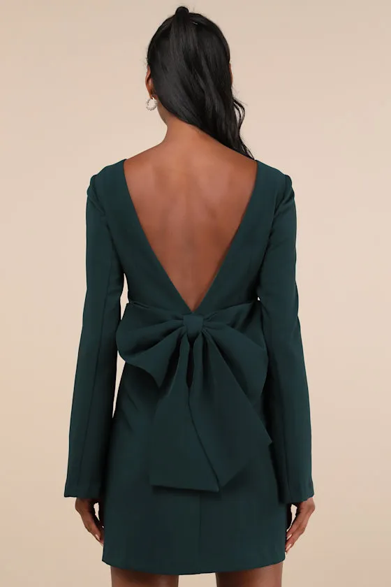 Elegant Cutie Emerald Bow Long Sleeve Backless Mini Dress sold by Lulus product image thumbnail 2