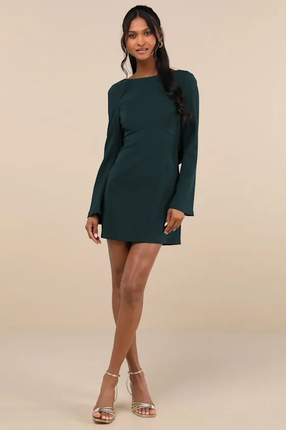 Elegant Cutie Emerald Bow Long Sleeve Backless Mini Dress sold by Lulus product image thumbnail 3