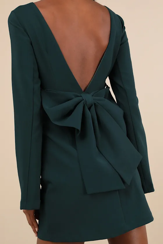 Elegant Cutie Emerald Bow Long Sleeve Backless Mini Dress sold by Lulus product image thumbnail 4