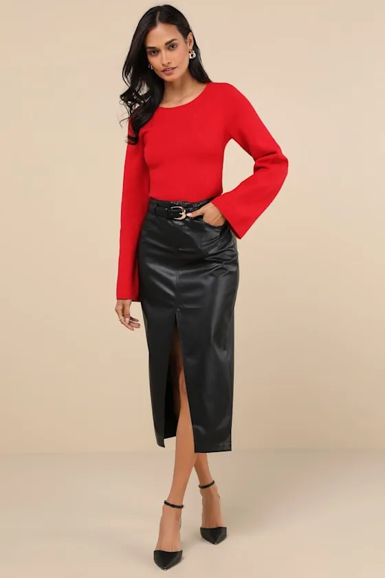 Modern Detail Red Cutout Bell Sleeve Sweater Top sold by Lulus product image thumbnail 3