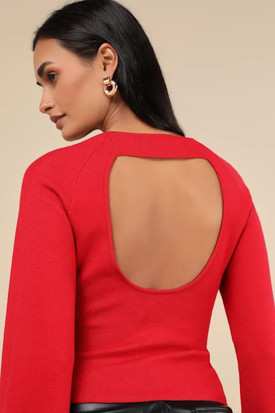 Modern Detail Red Cutout Bell Sleeve Sweater Top sold by Lulus product image thumbnail 4