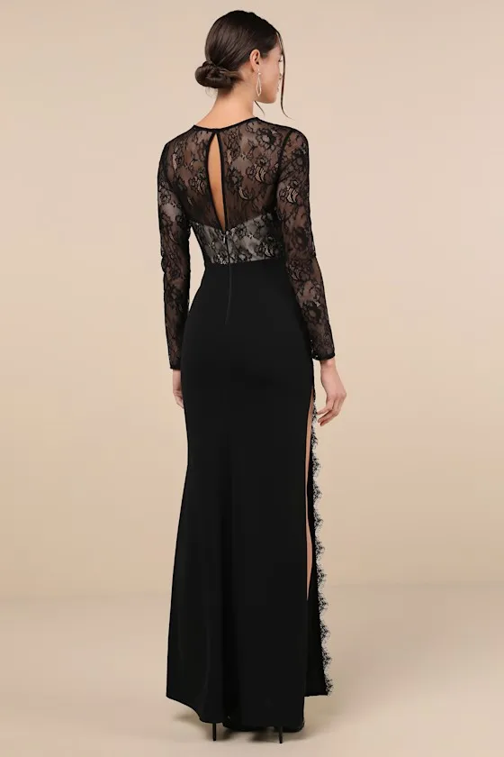 Flawlessly Confident Black Lace Asymmetrical Cutout Maxi Dress sold by Lulus product image thumbnail 3