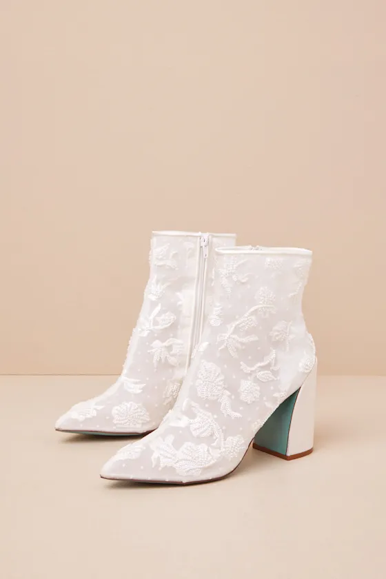 SB-Merri Ivory Beaded Embroidered Ankle Boots sold by Lulus