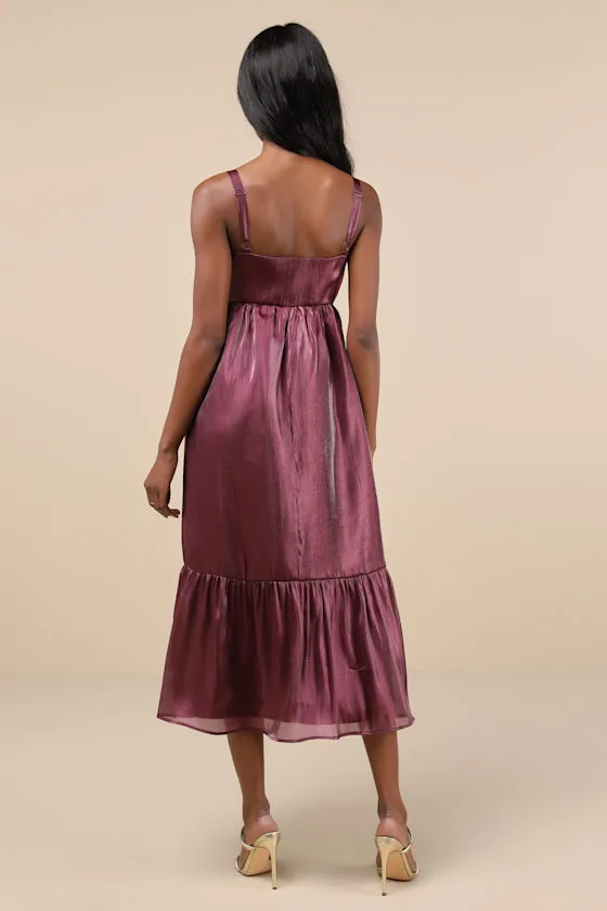 Extravagant Initiative Shiny Plum Organza Bow Midi Dress sold by Lulus product image thumbnail 2