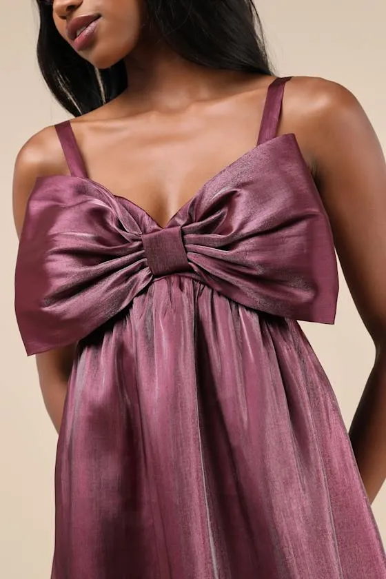Extravagant Initiative Shiny Plum Organza Bow Midi Dress sold by Lulus product image thumbnail 3