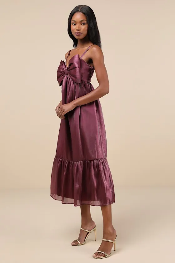 Extravagant Initiative Shiny Plum Organza Bow Midi Dress sold by Lulus product image thumbnail 4
