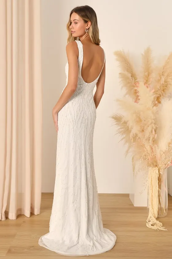 Glamourous Ever After White Sequin Beaded Backless Maxi Dress sold by Lulus