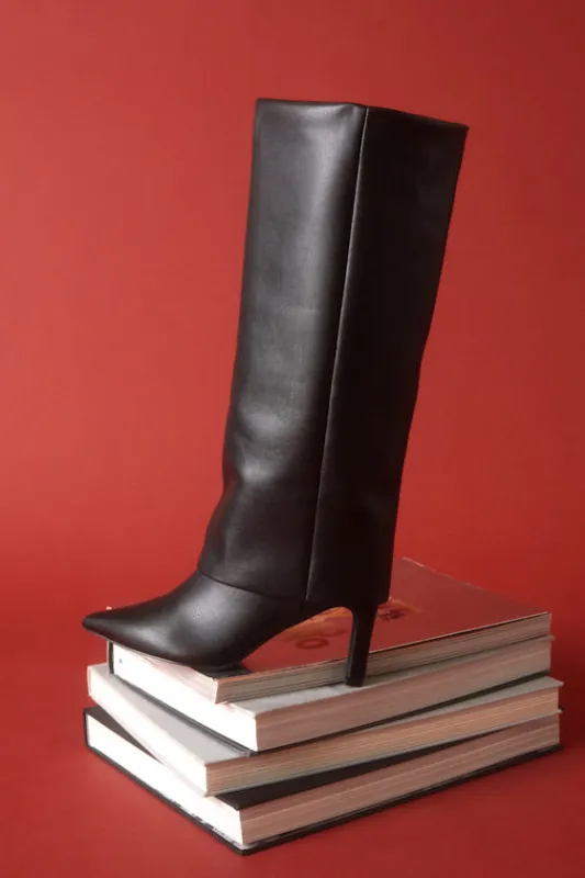 Fave Black Fold-Over Knee-High Boots sold by Lulus