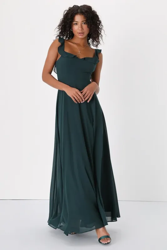 Dreamy Admiration Emerald Green Ruffled Maxi Dress sold by Lulus