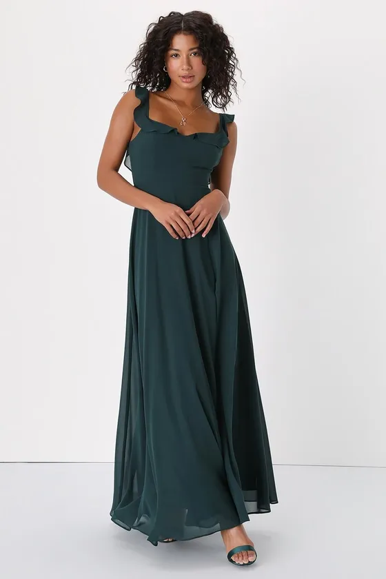 Dreamy Admiration Emerald Green Ruffled Maxi Dress sold by Lulus