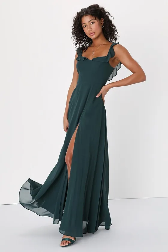 Dreamy Admiration Emerald Green Ruffled Maxi Dress sold by Lulus product image thumbnail 3