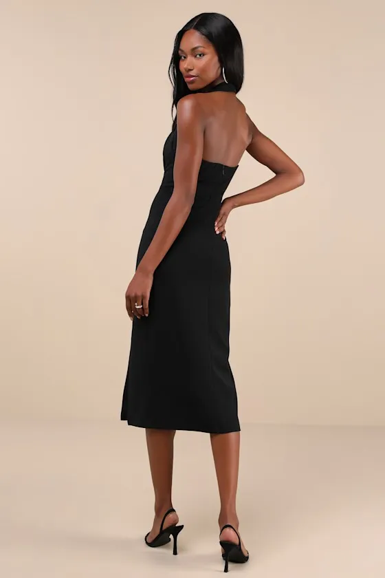 Irresistible Silhouette Black Backless Bustier Halter Midi Dress sold by Lulus product image thumbnail 2