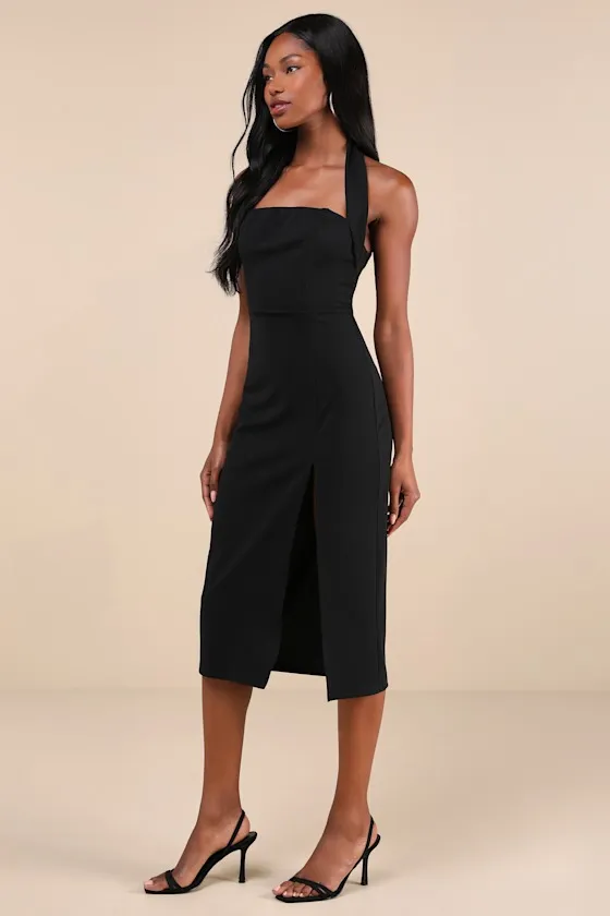 Irresistible Silhouette Black Backless Bustier Halter Midi Dress sold by Lulus product image thumbnail 3