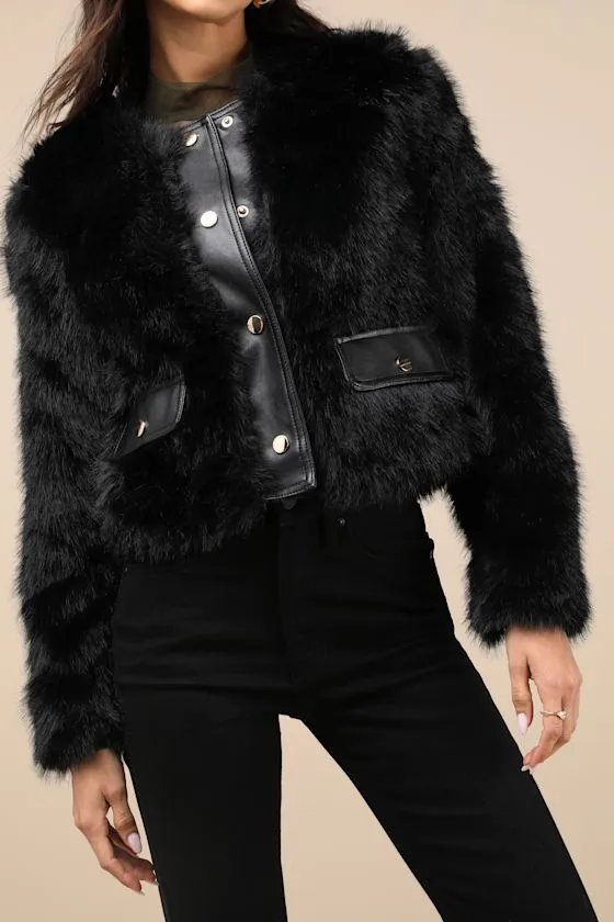 Leeny Black Faux Fur Jacket sold by Lulus product image thumbnail 4
