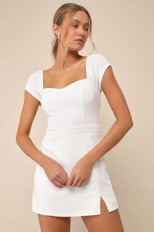 Remarkably Perfect White Short Sleeve Skort Romper sold by Lulus