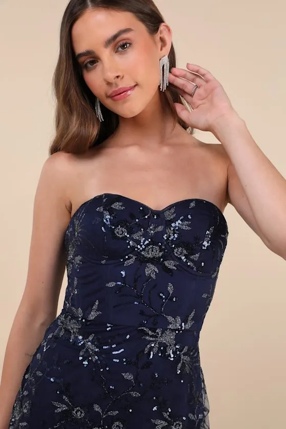 Confident Sensation Navy Sequin Strapless Bustier Mini Dress sold by Lulus product image thumbnail 4